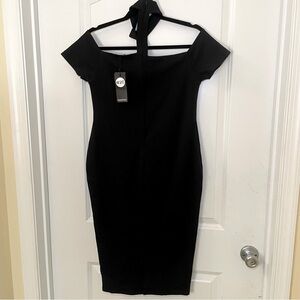 Boohoo Black Dress with Choker Neckline